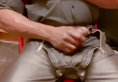 Leather Jeans Wank and Open Shirt Gay Porn Edging Session