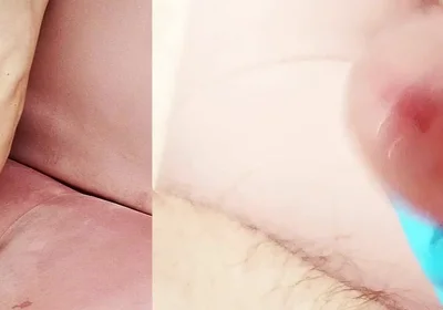 Blue Latex Glove Hand Hard Jerking off Huge Mushroom Head Cock with Cumshot