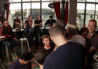 Muscle stud uses and fucks his boy in front of a horny lunch crowd.